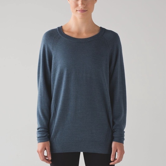 Lululemon Rising Salutation Sweater Heathered Astro Blue Wool Blend W3AFKS - Picture 1 of 10